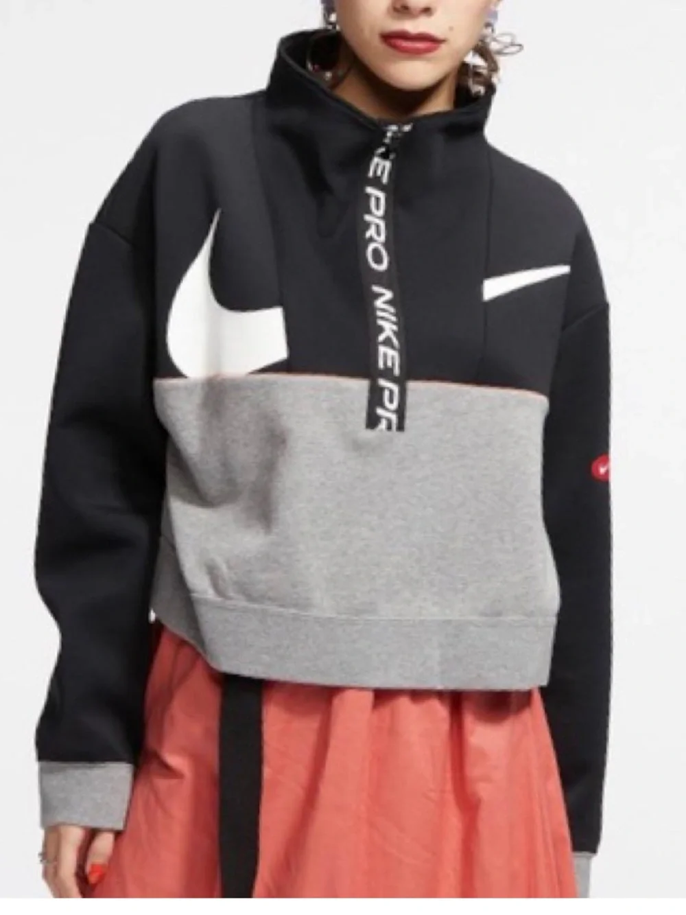 Nike Pro Dri-Fit Cropped Hoodie — Black, Gray & White Size Small